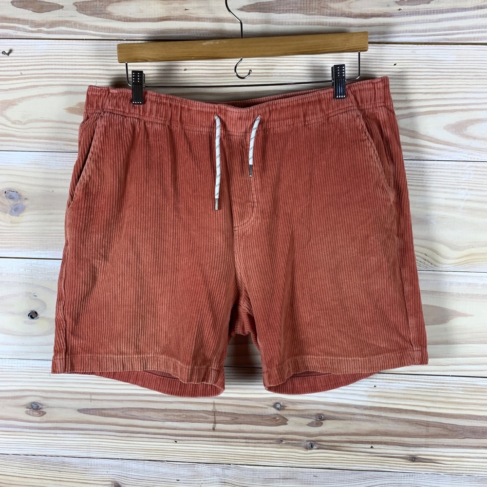 Faherty Corduroy Shorts Mens XL Rust Orange Elastic Waist Drawstring 6" Inseam